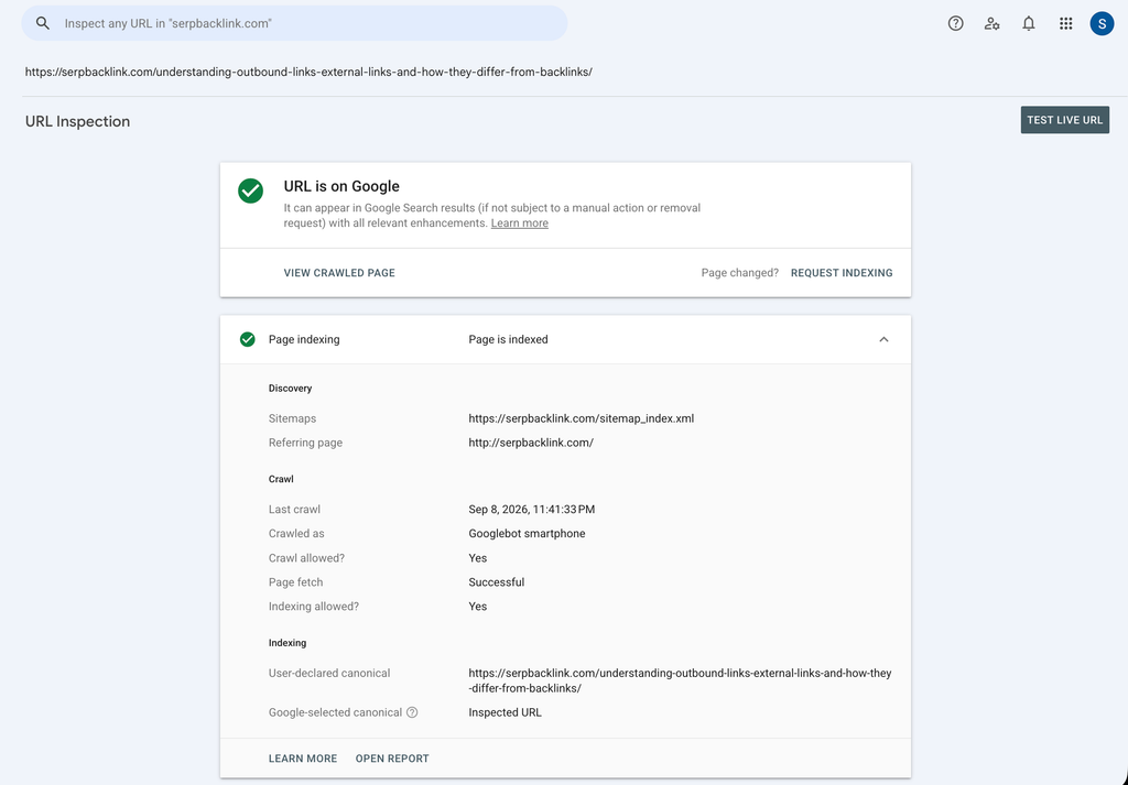 Google Search Console URL Inspection Tool