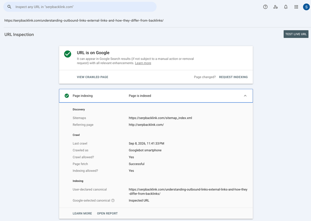 URL Inspection Tool Google Search Console indexing status